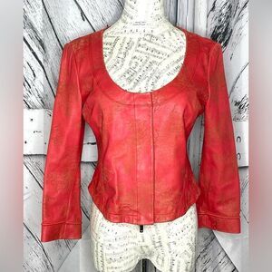Emporio Armani Red Leather Embossed Jacket Cropped EU 46